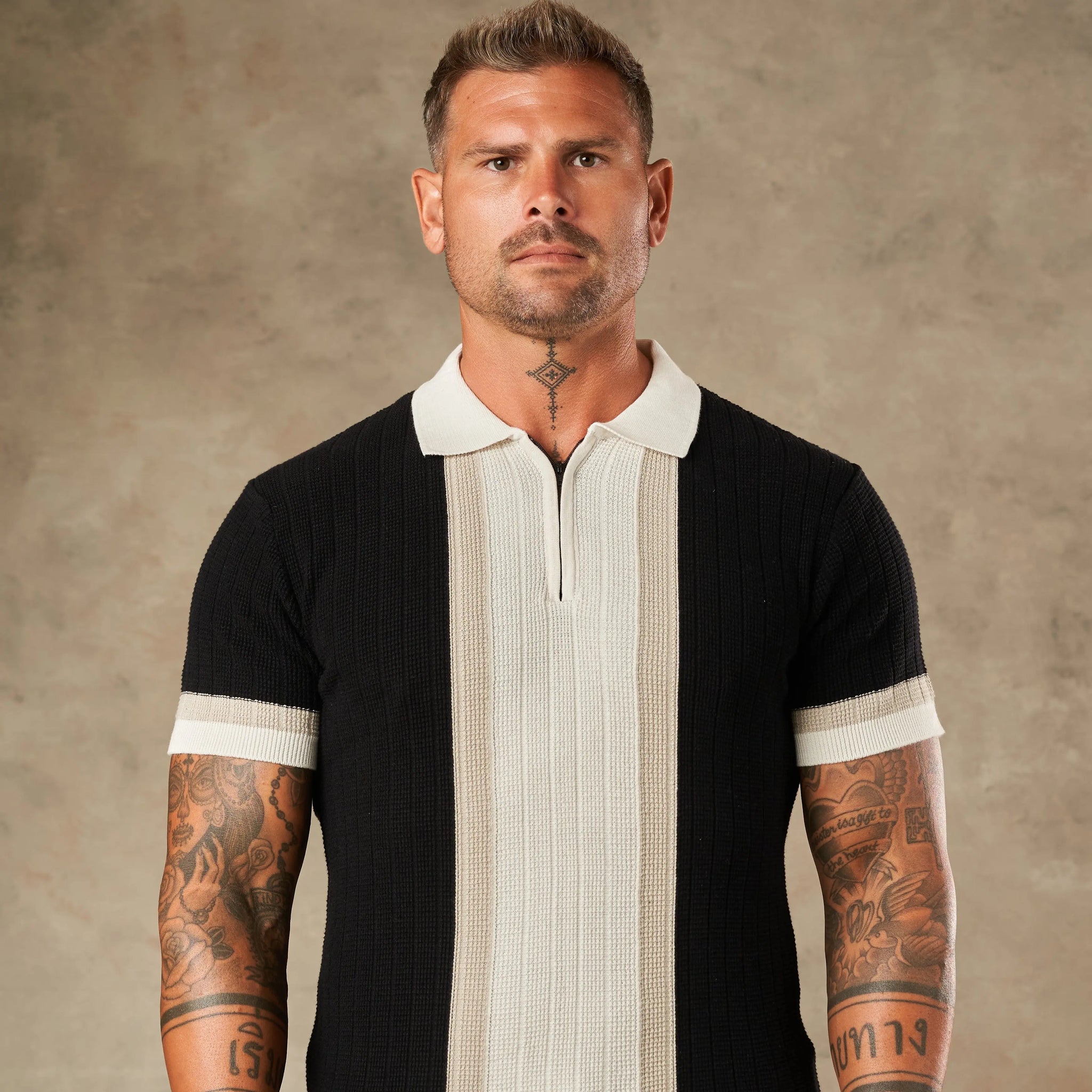 Vertical Colour Block Zipper Polo  - Legacy London