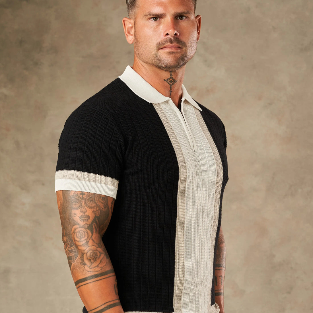 Vertical Colour Block Zipper Polo  - Legacy London