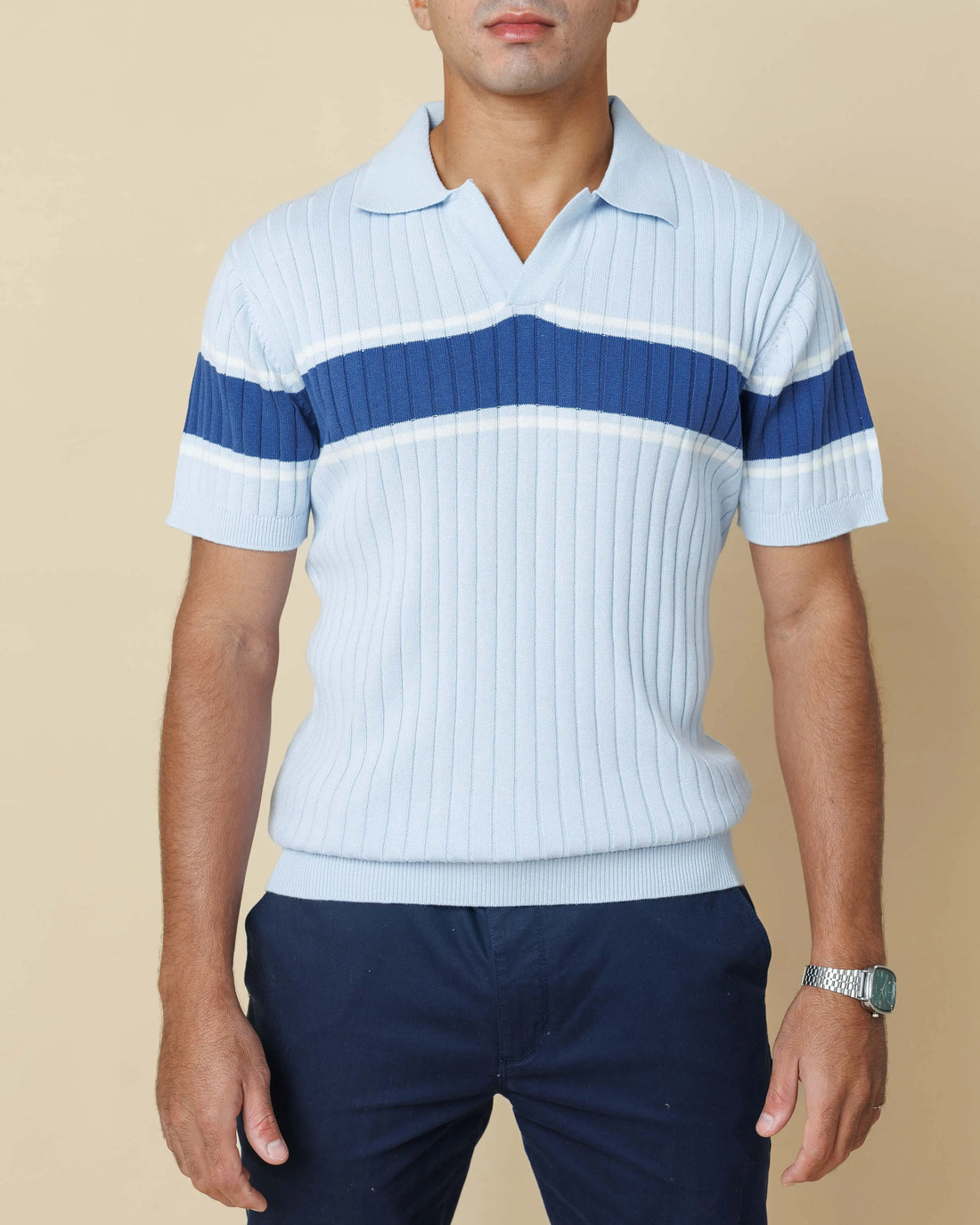 Vintage Striped Flat Knit Cotton Polo  - Legacy London