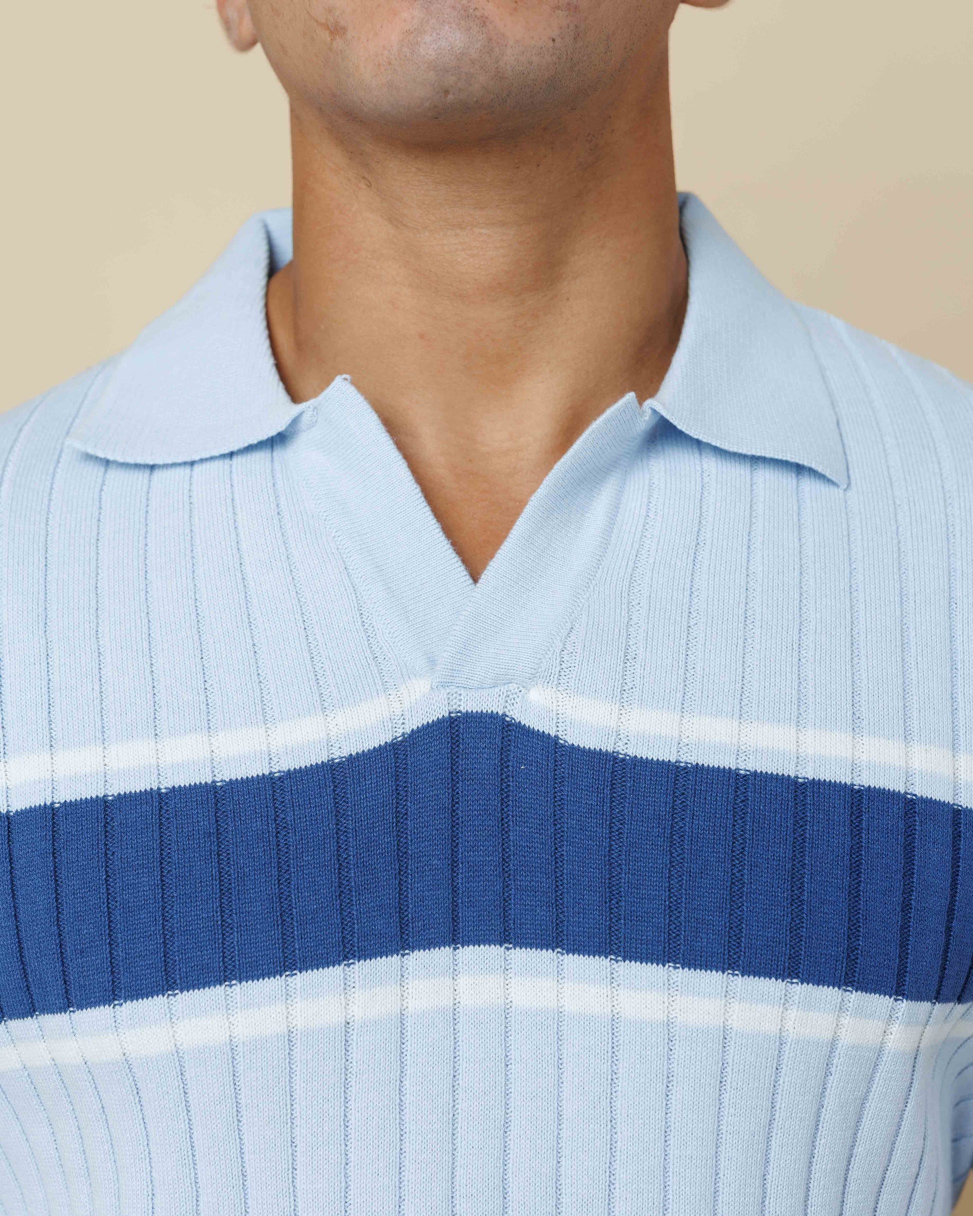 Vintage Striped Flat Knit Cotton Polo  - Legacy London
