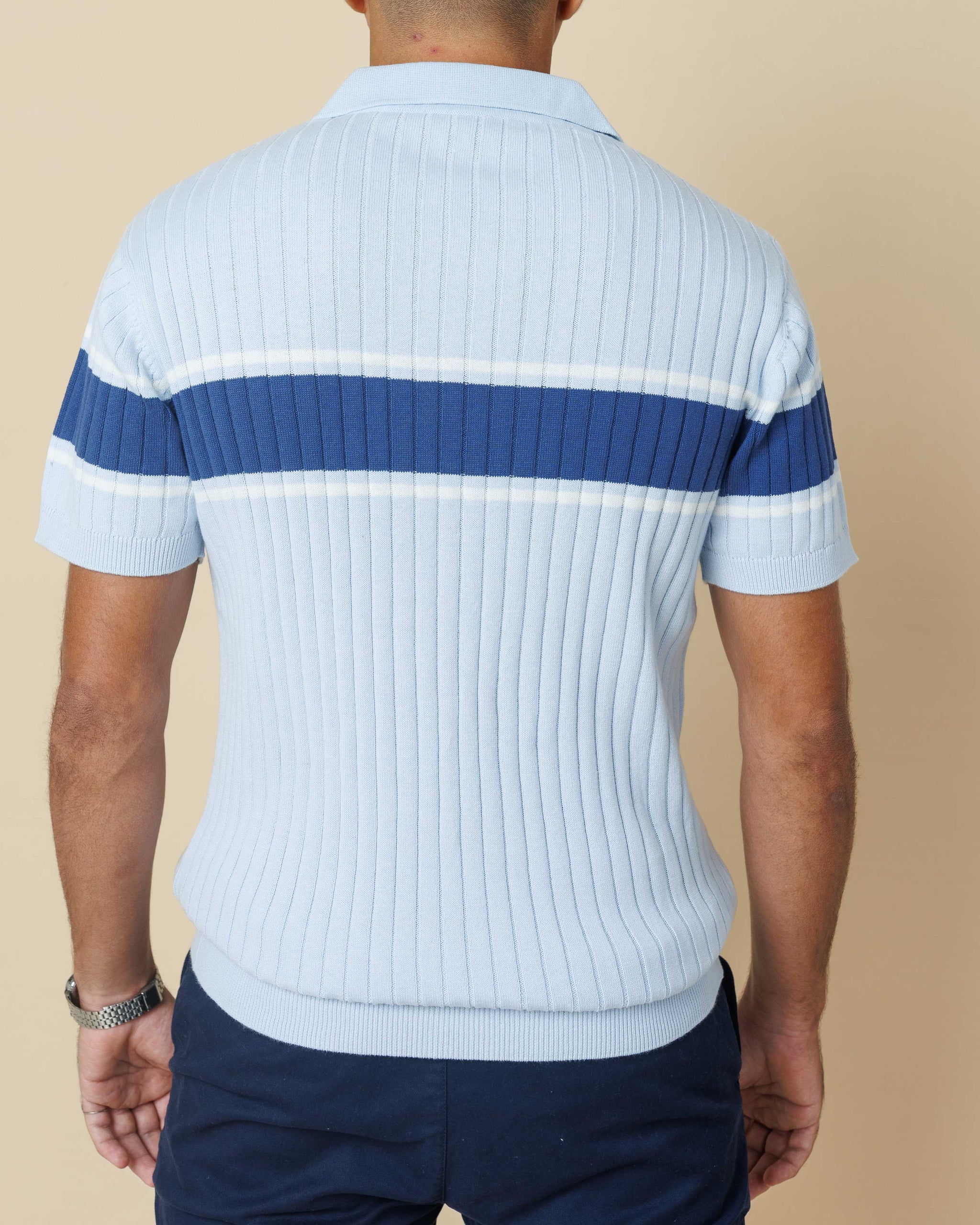Vintage Striped Flat Knit Cotton Polo  - Legacy London
