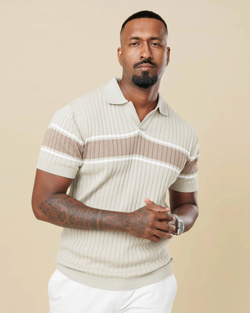 Vintage Striped Flat Knit Cotton Polo Pista-XL - Legacy London