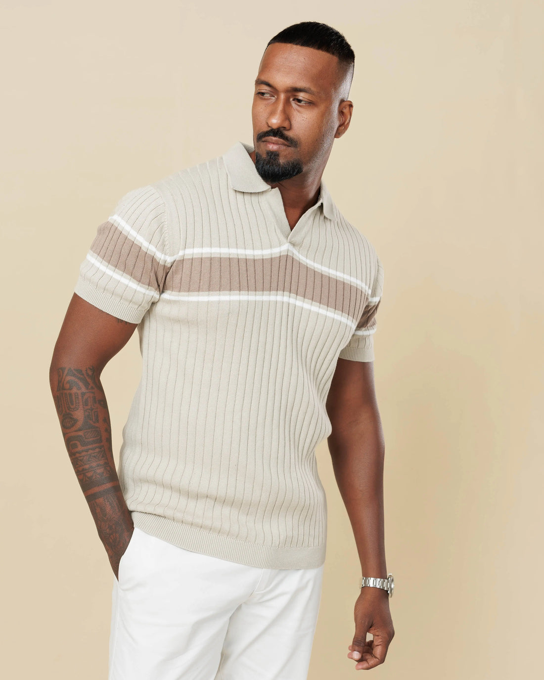 Vintage Striped Flat Knit Cotton Polo  - Legacy London