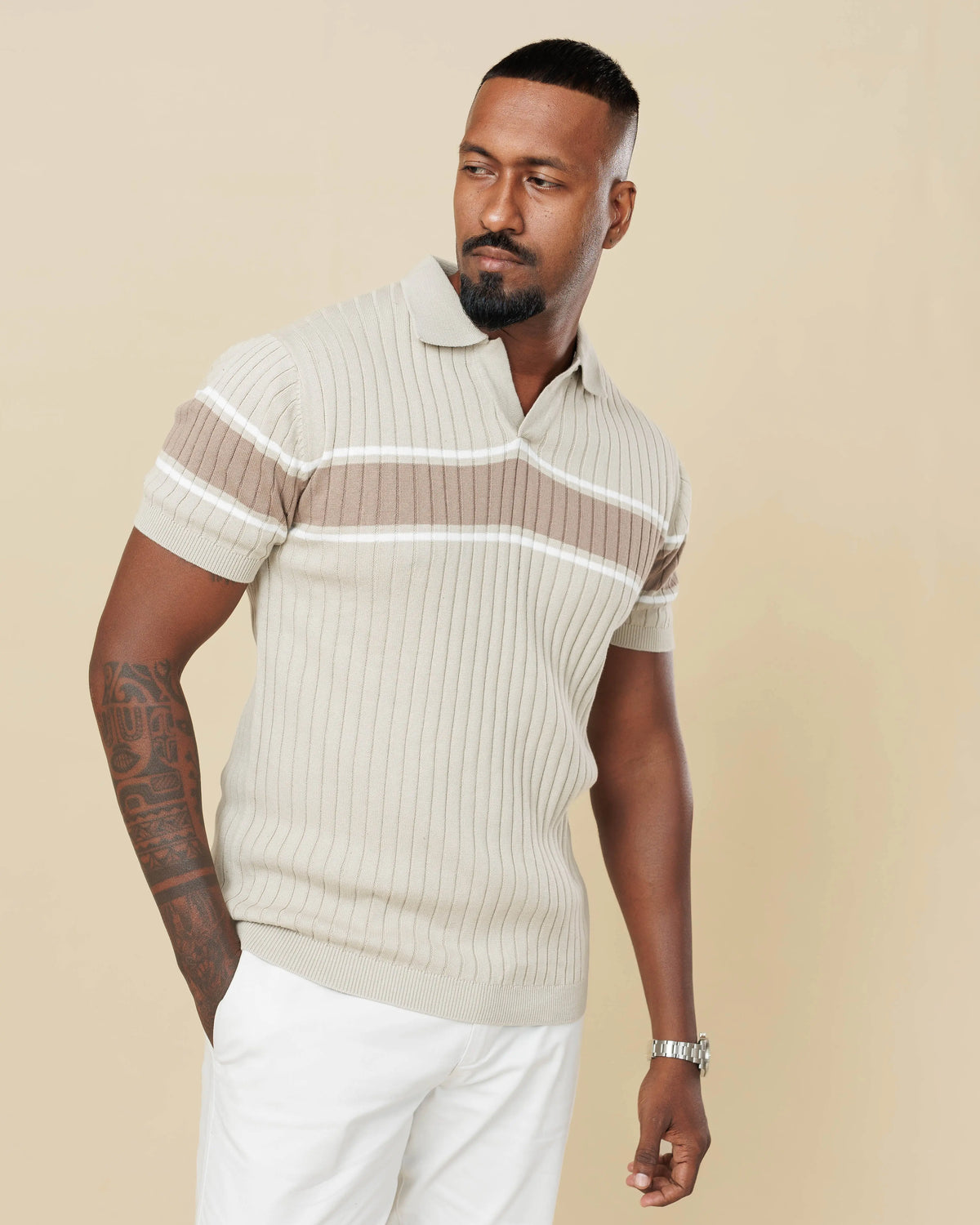 Vintage Striped Flat Knit Cotton Polo  - Legacy London