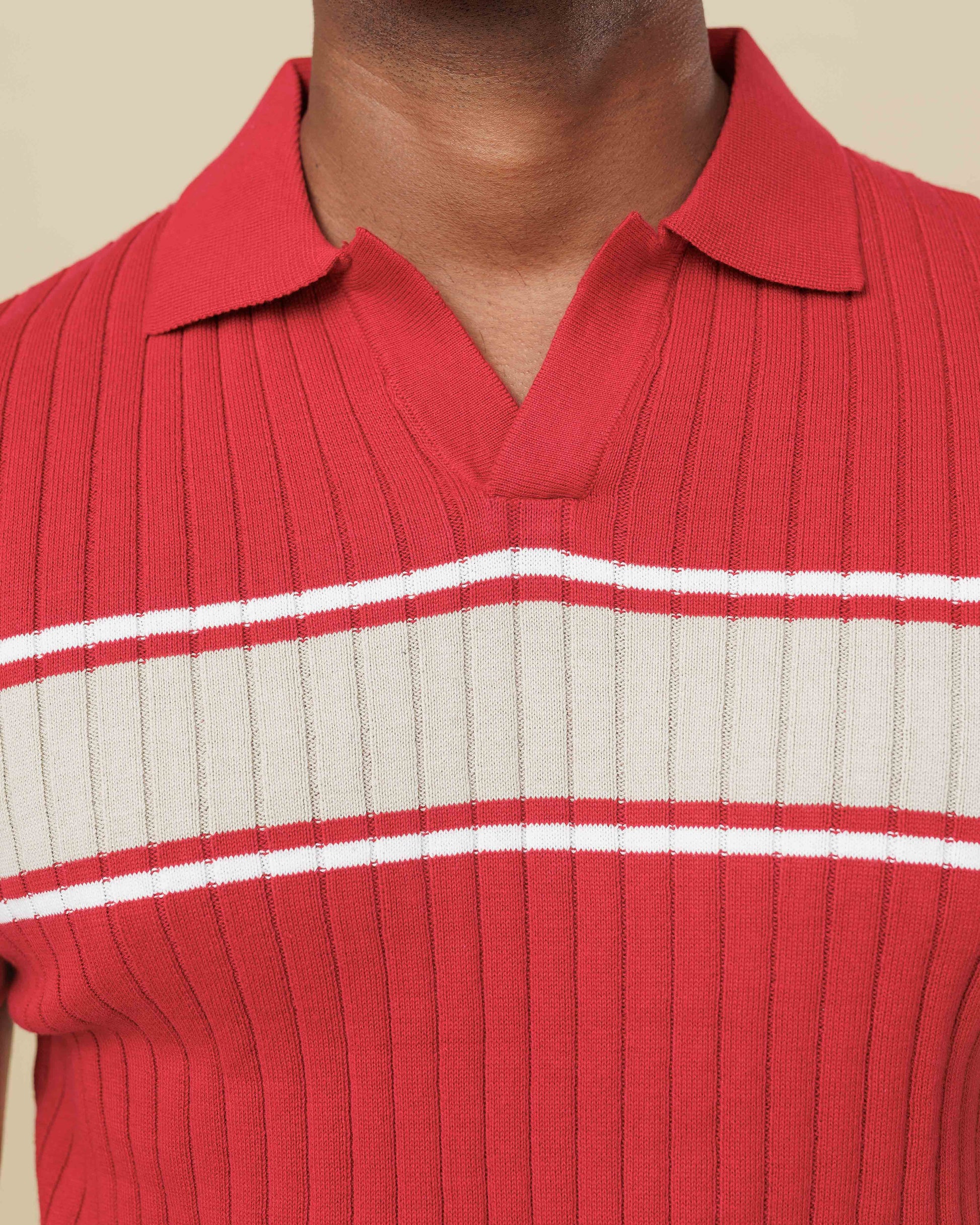 Vintage Striped Flat Knit Cotton Polo  - Legacy London