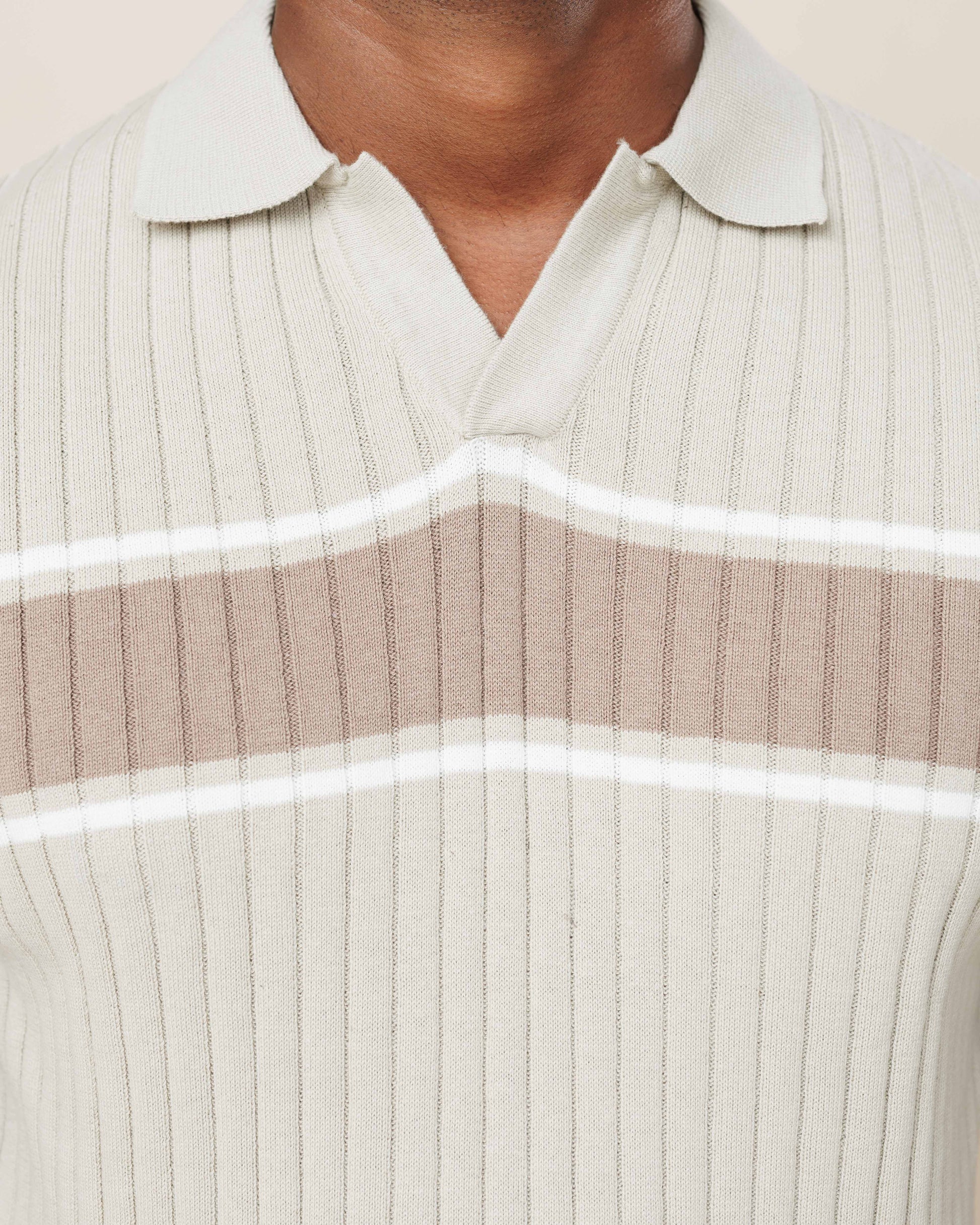 Vintage Striped Flat Knit Cotton Polo  - Legacy London