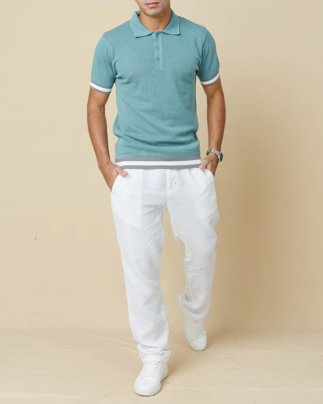 Zig Zag Jacquard Cotton Polo  - Legacy London
