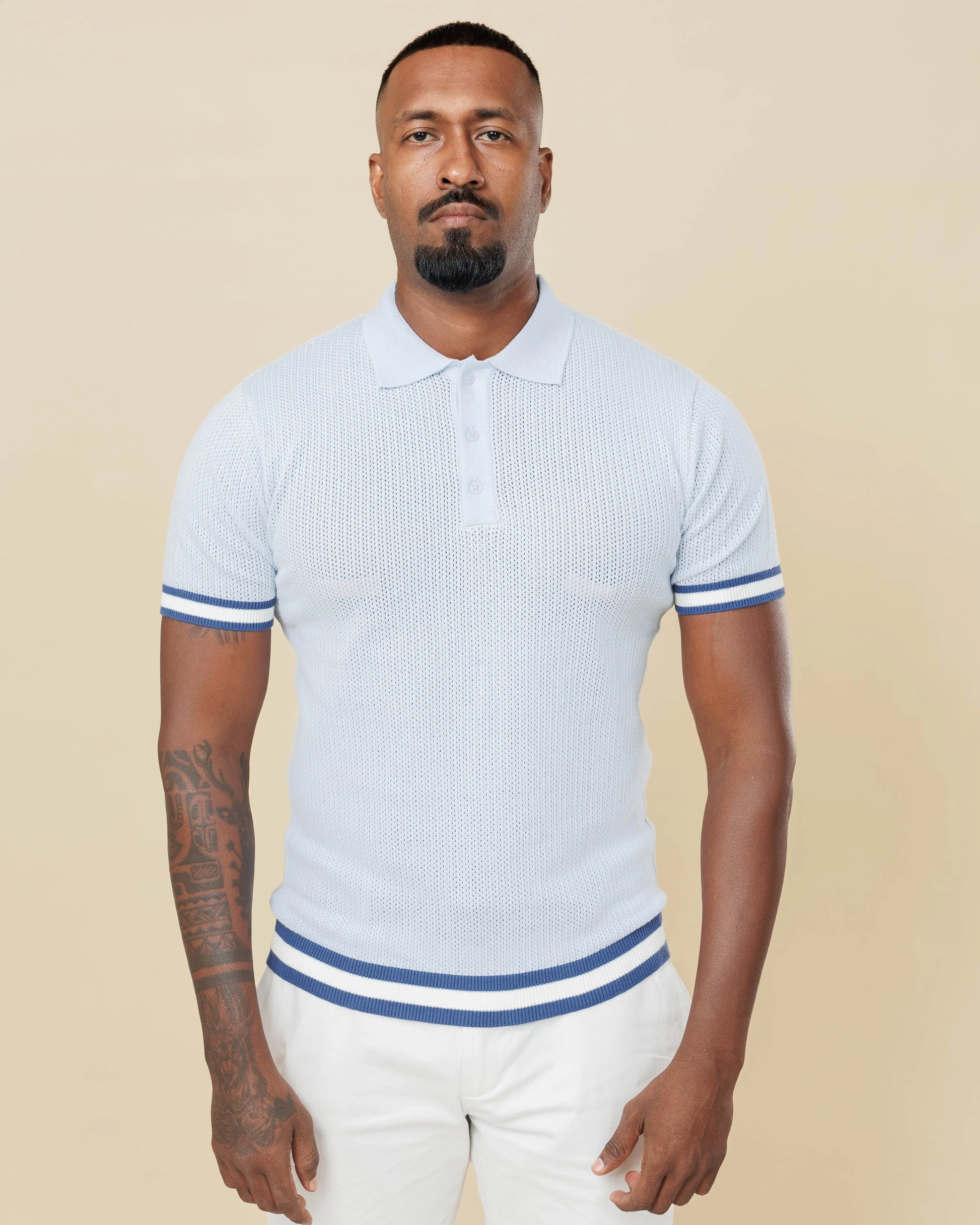 Zig Zag Jacquard Cotton Polo Sky-Blue-XL - Legacy London