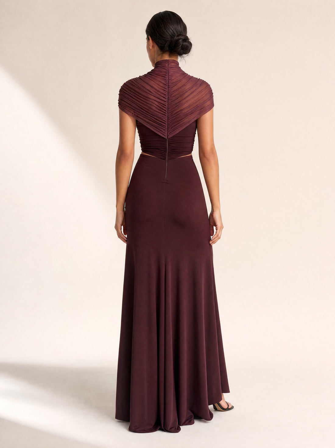 Audley Ruched Fishtail Maxi Dress, back view - Legacy London