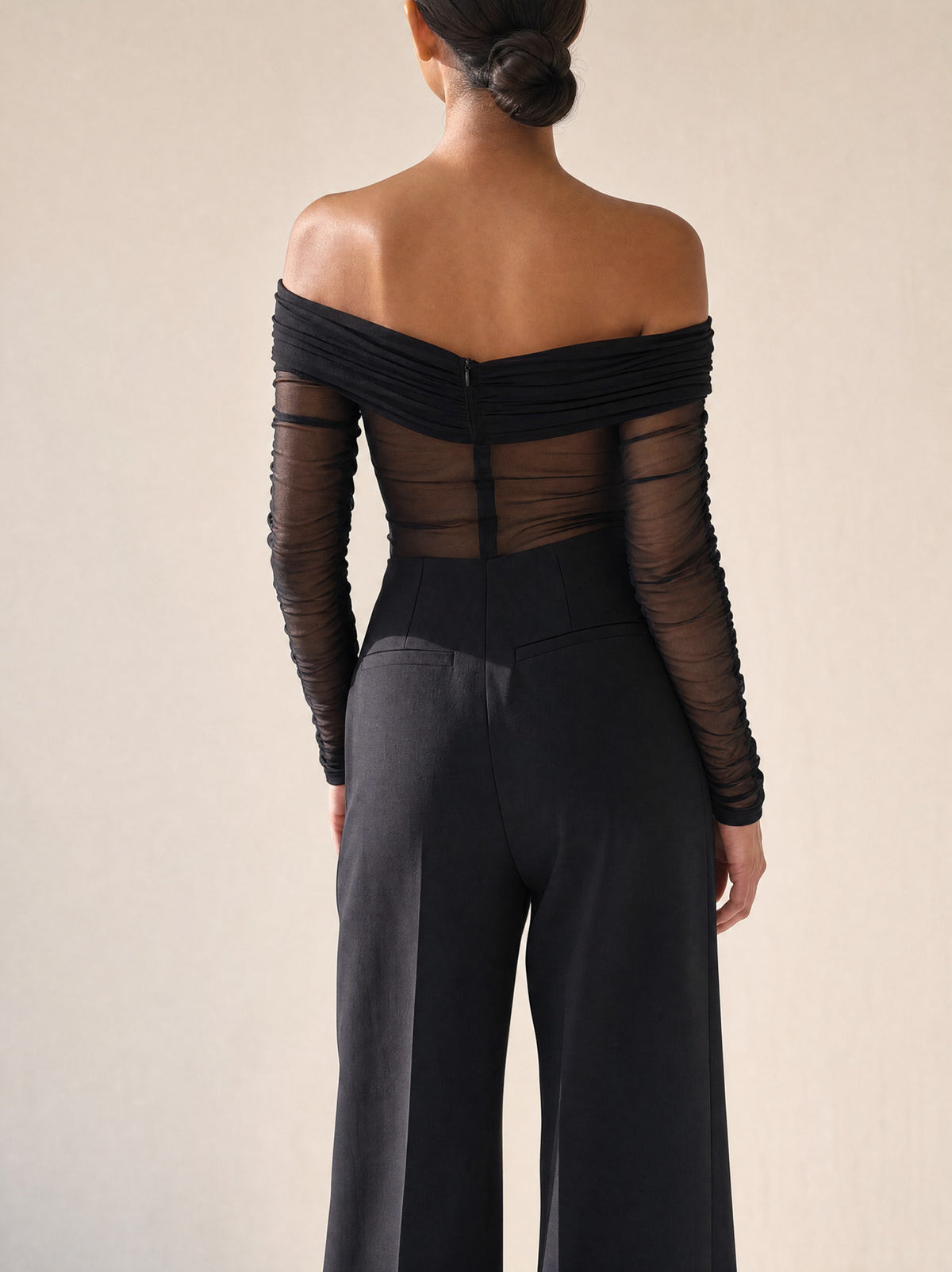 Davies Mesh Bodysuit and Tailored Trousers, back view - Legacy London