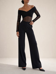 Davies Mesh Bodysuit and Tailored Trousers, three-quarter view - Legacy London