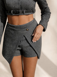 Hertford Herringbone Tweed Co-ord, wrap skort detail - Legacy London