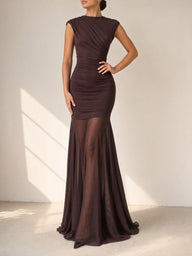 Midnight Contour Dress in Dark Brown, front view - Legacy London