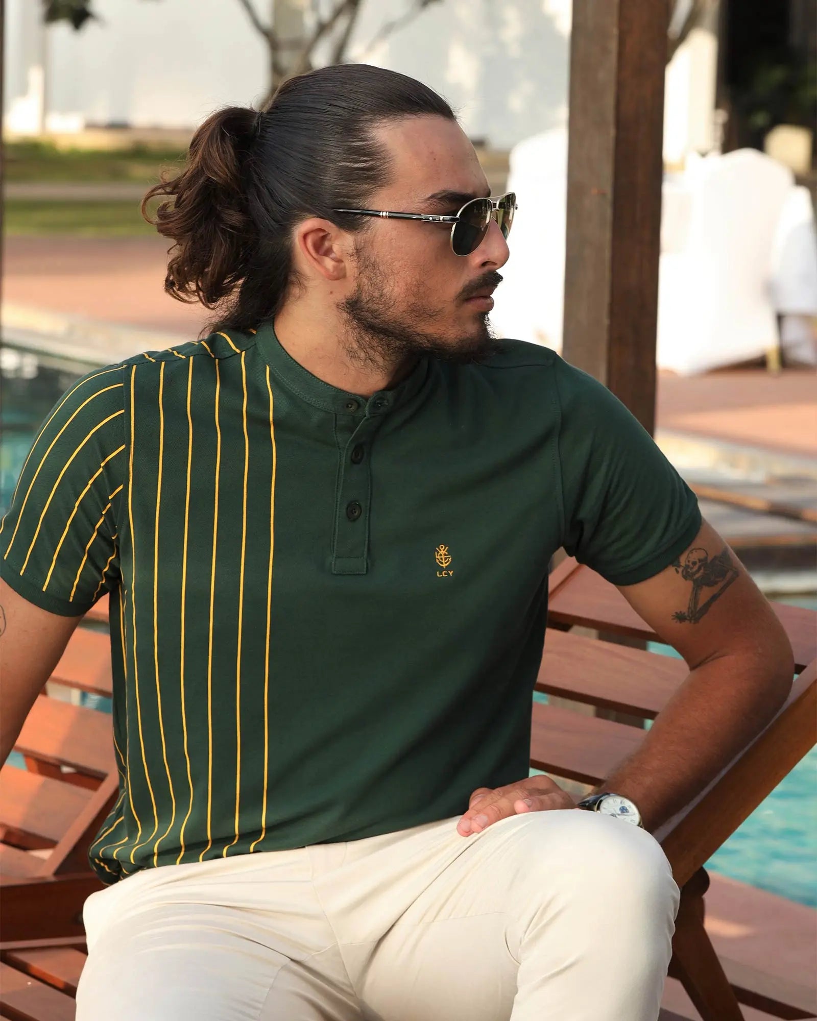 Legacy London | Capsule Collection - Contrasting Vertical Striped Men's Mandarin Polo Legacy London