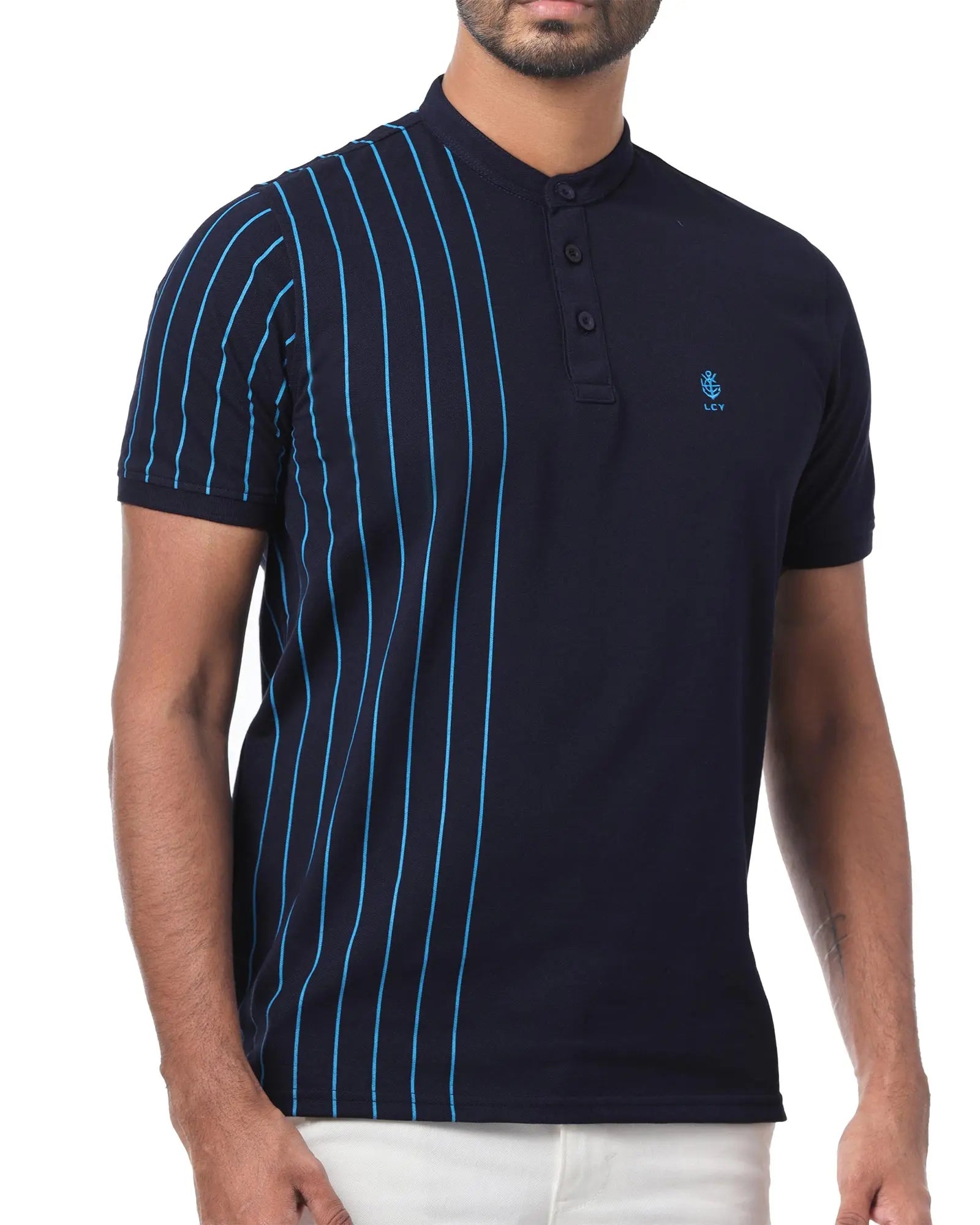 Legacy London | Capsule Collection - Contrasting Vertical Striped Men's Mandarin Polo Legacy London