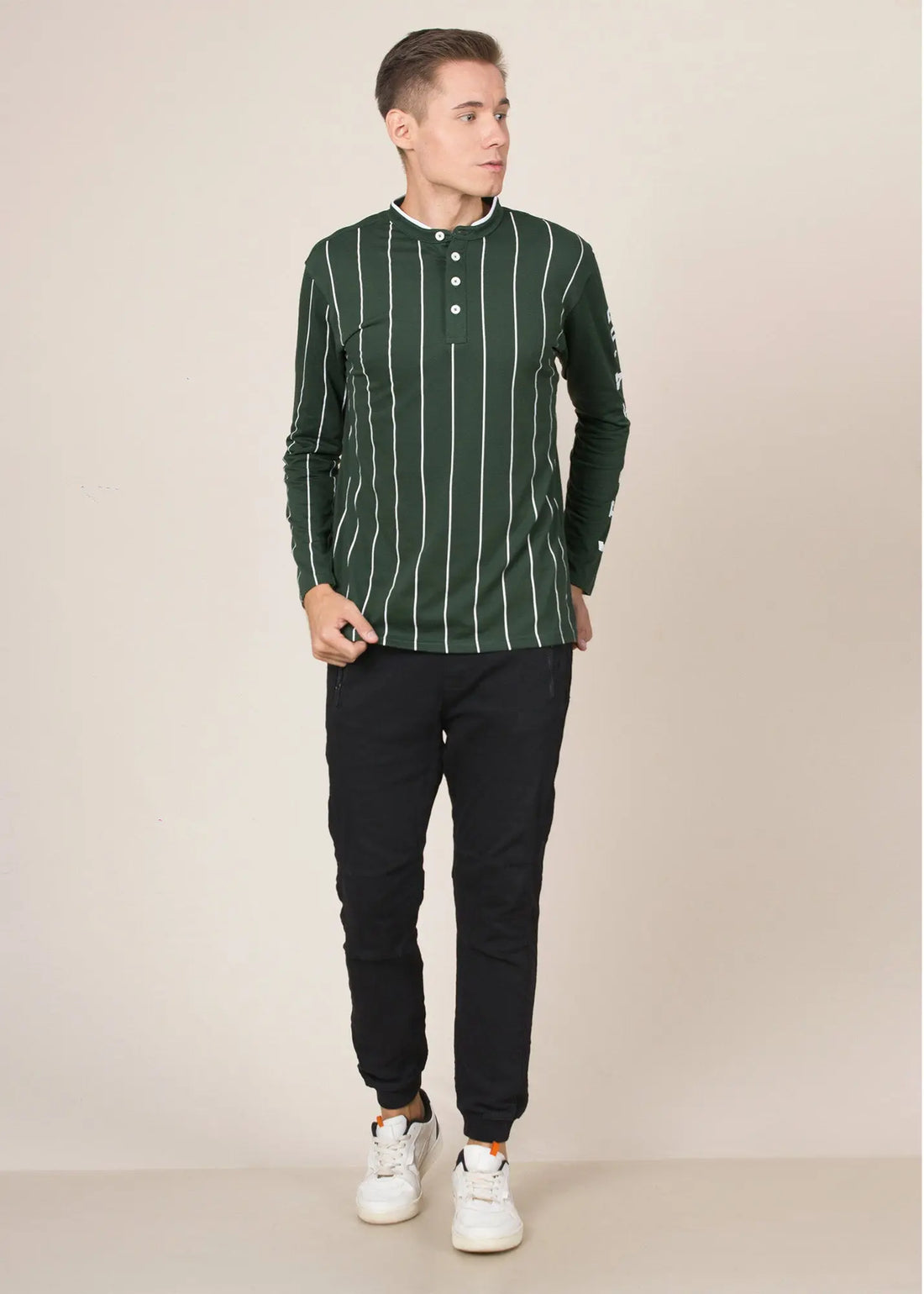 Legacy London | Line Classics - Long Sleeved Men's Vertical Striped Mandarin Polo Top Legacy London